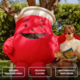 Kool-Aid mascot beside a person outdoors, badges highlighting tint-free finish and soothing flavored lip balm.