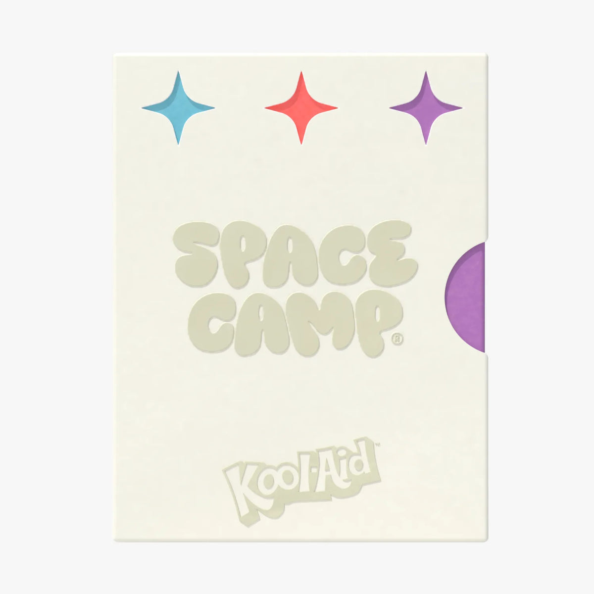 Cream Space Camp Kool-Aid lip balm 3-pack box with blue, red, and purple stars.