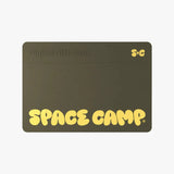 Space Camp Wellness digital gift card in olive with gold bubble-style branding.
